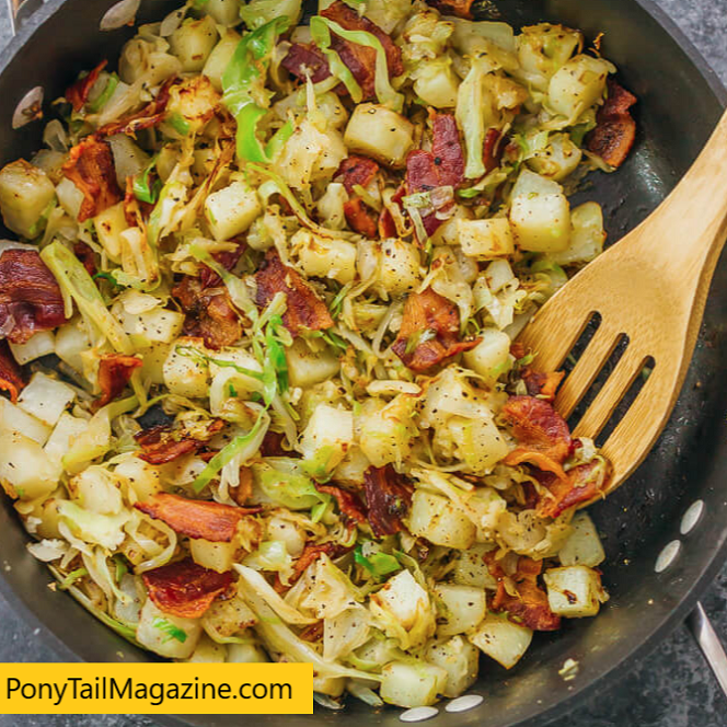 FRIED CABBAGE AND POTATOES WITH BACON